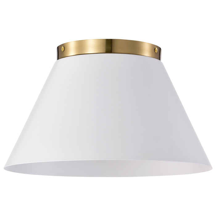 Dover Three Light Flush Mount in White / Vintage Brass