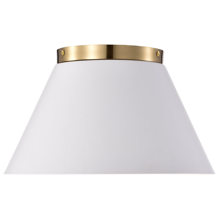 Dover Three Light Flush Mount in White / Vintage Brass