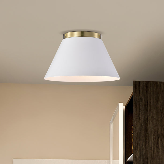 Dover Three Light Flush Mount in White / Vintage Brass