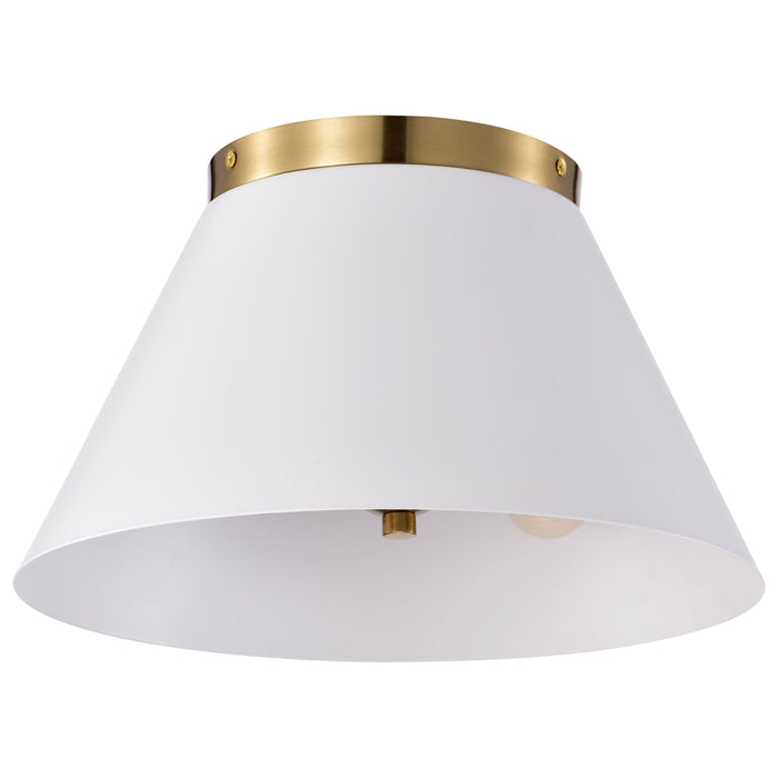 Dover Three Light Flush Mount in White / Vintage Brass