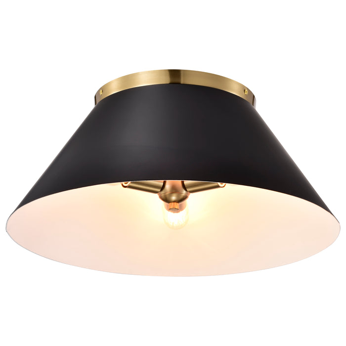 Dover Three Light Flush Mount in Black / Vintage Brass