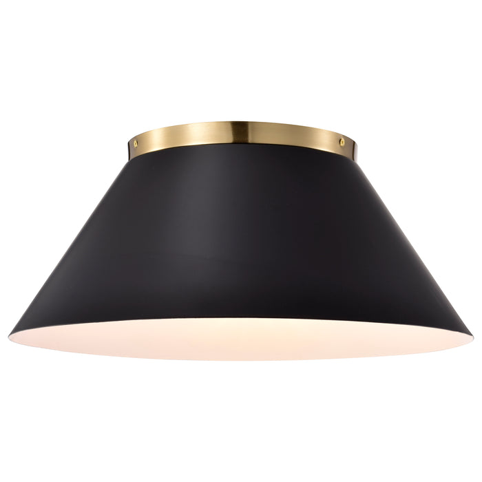 Dover Three Light Flush Mount in Black / Vintage Brass