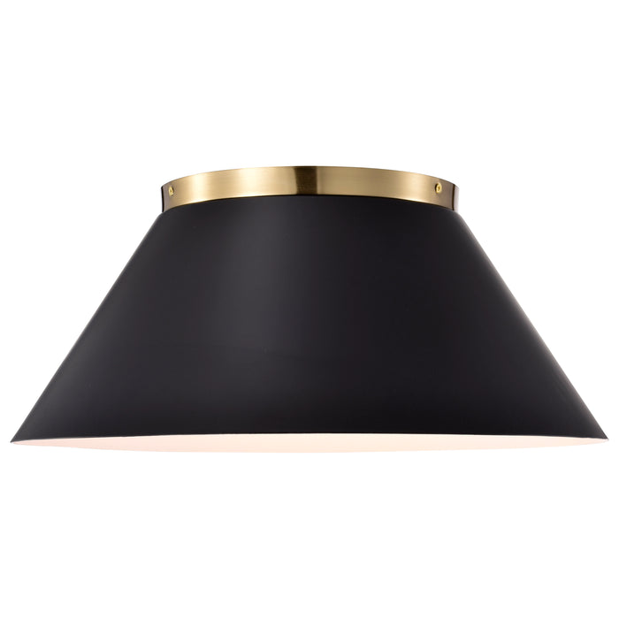 Dover Three Light Flush Mount in Black / Vintage Brass