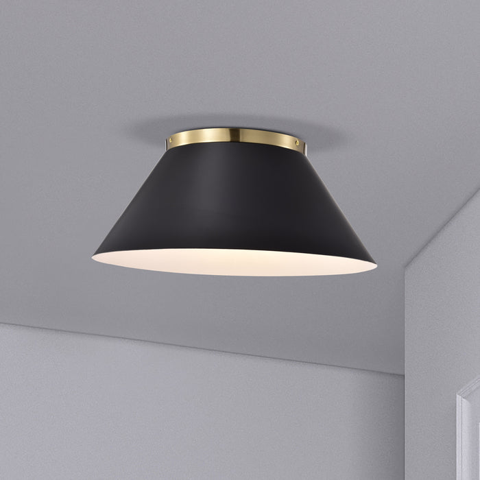 Dover Three Light Flush Mount in Black / Vintage Brass