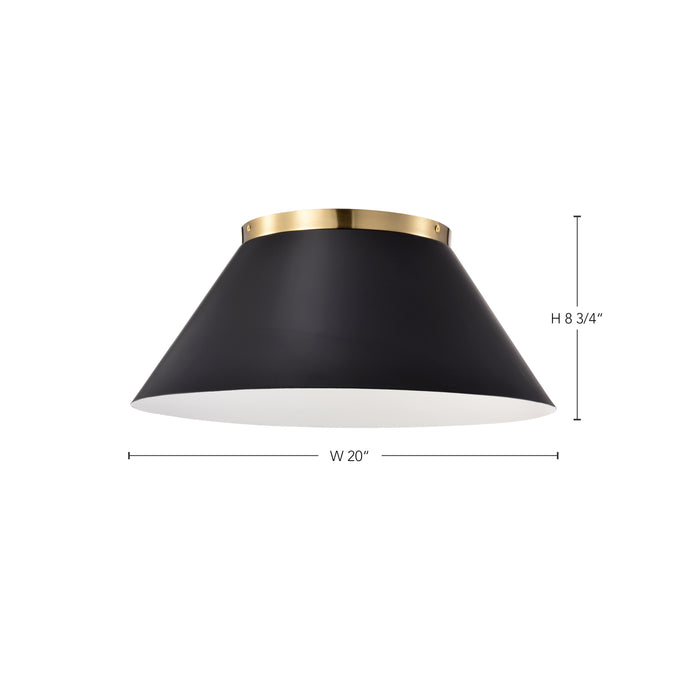 Dover Three Light Flush Mount in Black / Vintage Brass