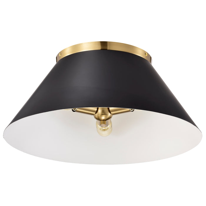 Dover Three Light Flush Mount in Black / Vintage Brass