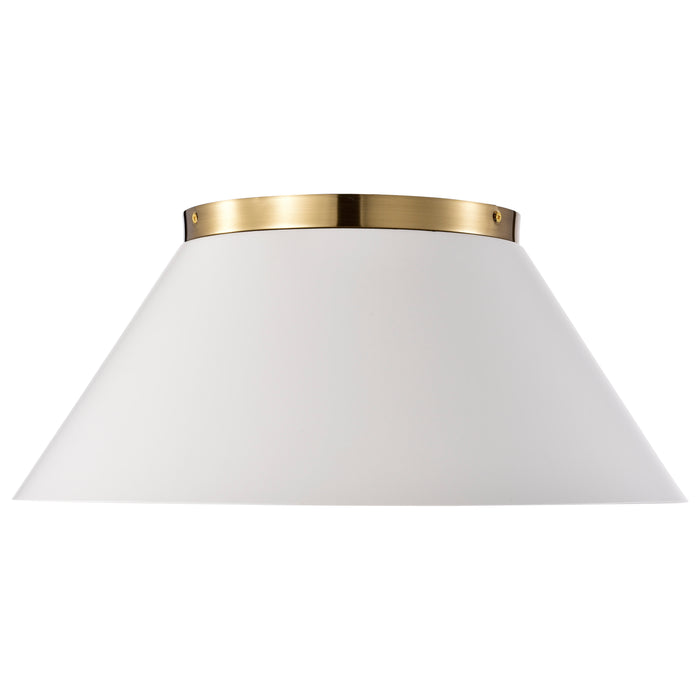 Dover Three Light Flush Mount in White / Vintage Brass