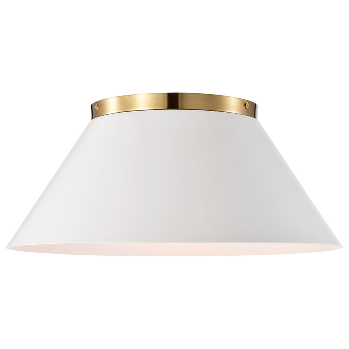 Dover Three Light Flush Mount in White / Vintage Brass