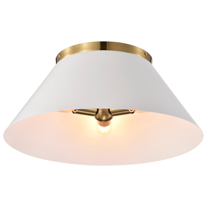 Dover Three Light Flush Mount in White / Vintage Brass