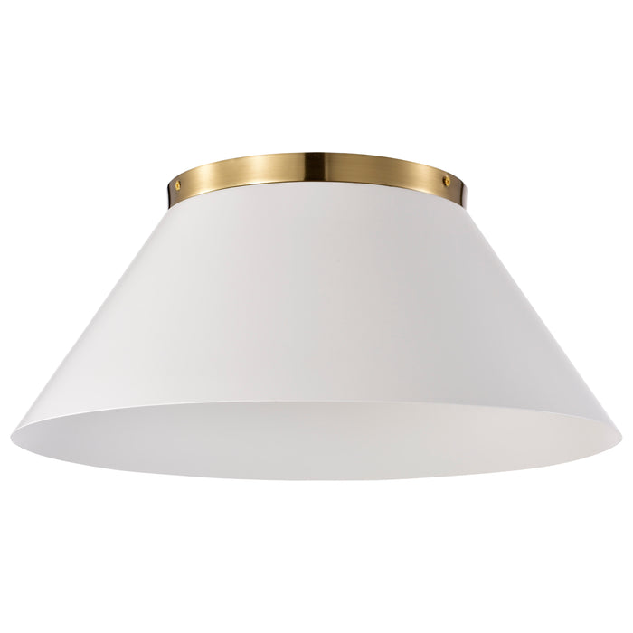 Dover Three Light Flush Mount in White / Vintage Brass