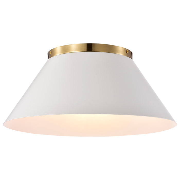 Dover Three Light Flush Mount in White / Vintage Brass