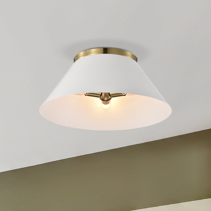 Dover Three Light Flush Mount in White / Vintage Brass