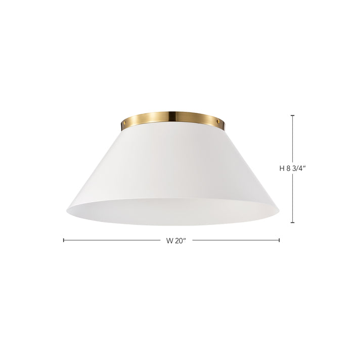 Dover Three Light Flush Mount in White / Vintage Brass