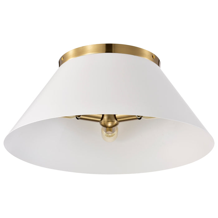 Dover Three Light Flush Mount in White / Vintage Brass