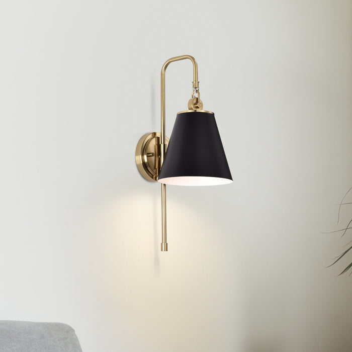 Dover One Light Wall Sconce in Black / Vintage Brass