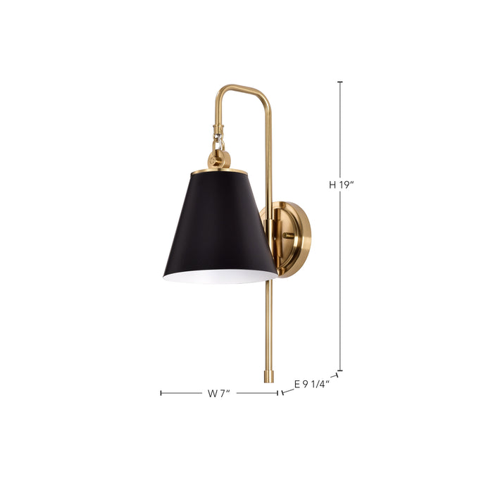 Dover One Light Wall Sconce in Black / Vintage Brass