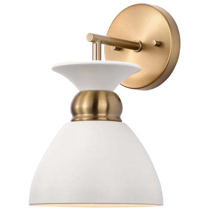 Perkins One Light Wall Sconce in Matte White / Burnished Brass