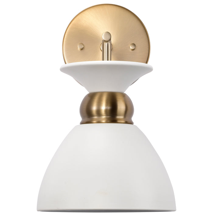 Perkins One Light Wall Sconce in Matte White / Burnished Brass