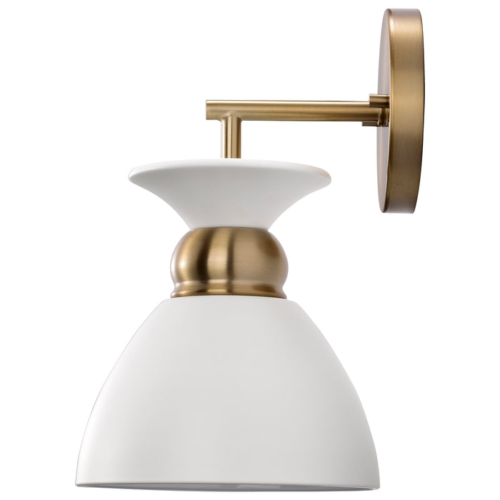 Perkins One Light Wall Sconce in Matte White / Burnished Brass