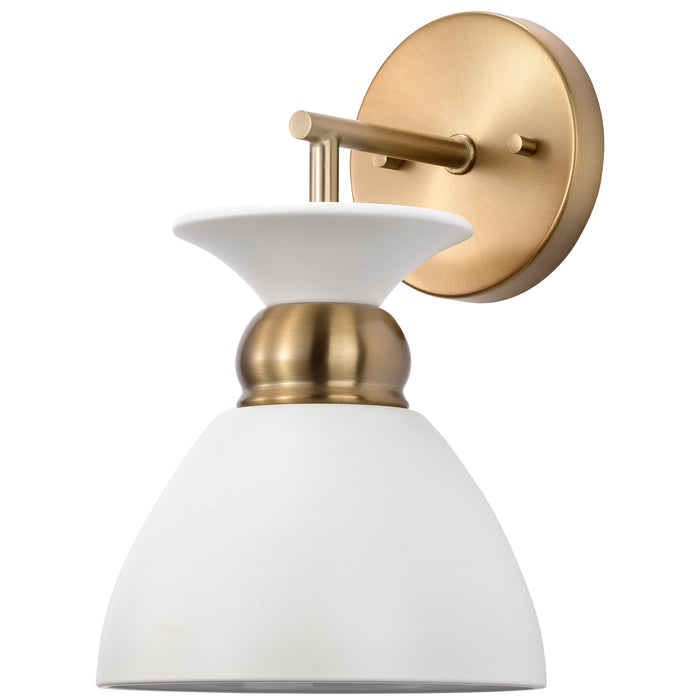 Perkins One Light Wall Sconce in Matte White / Burnished Brass