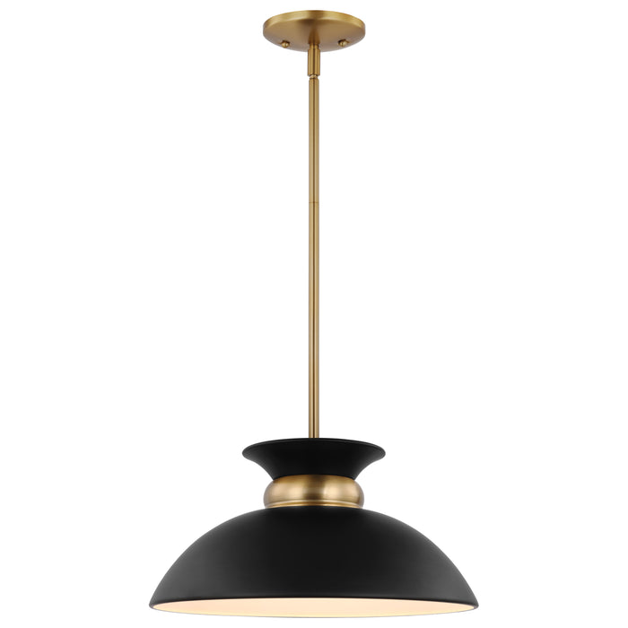 Perkins One Light Pendant in Matte Black / Burnished Brass