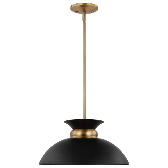 Perkins One Light Pendant in Matte Black / Burnished Brass