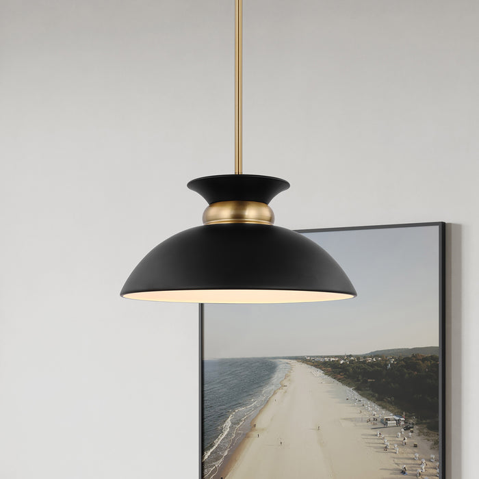 Perkins One Light Pendant in Matte Black / Burnished Brass