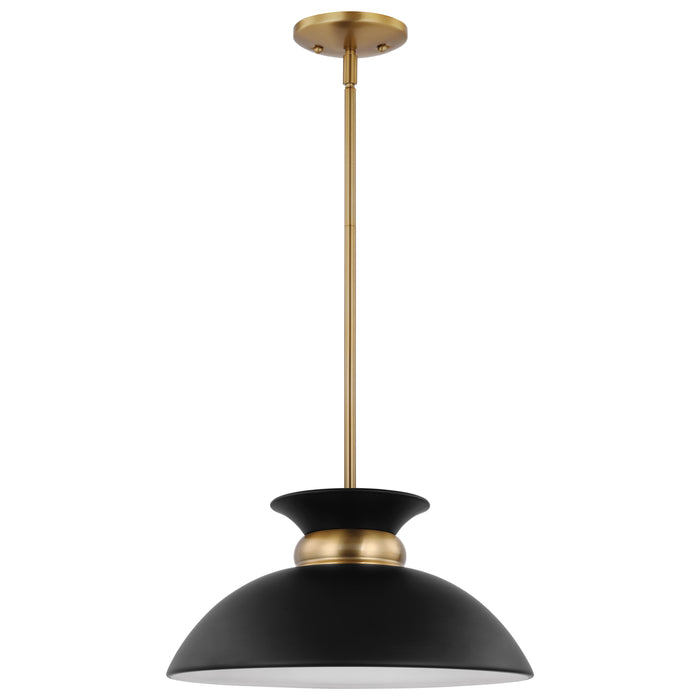 Perkins One Light Pendant in Matte Black / Burnished Brass