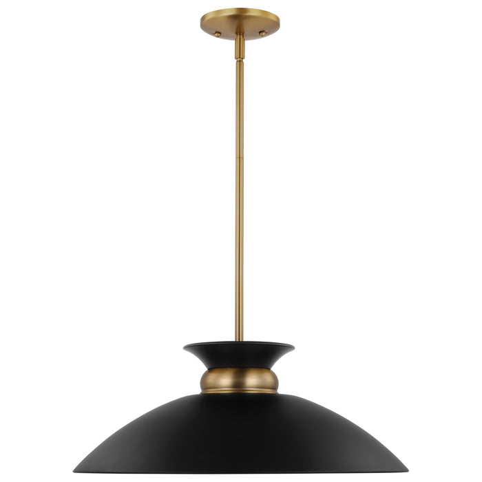 Perkins One Light Pendant in Matte Black / Burnished Brass