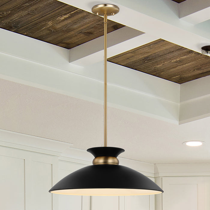 Perkins One Light Pendant in Matte Black / Burnished Brass