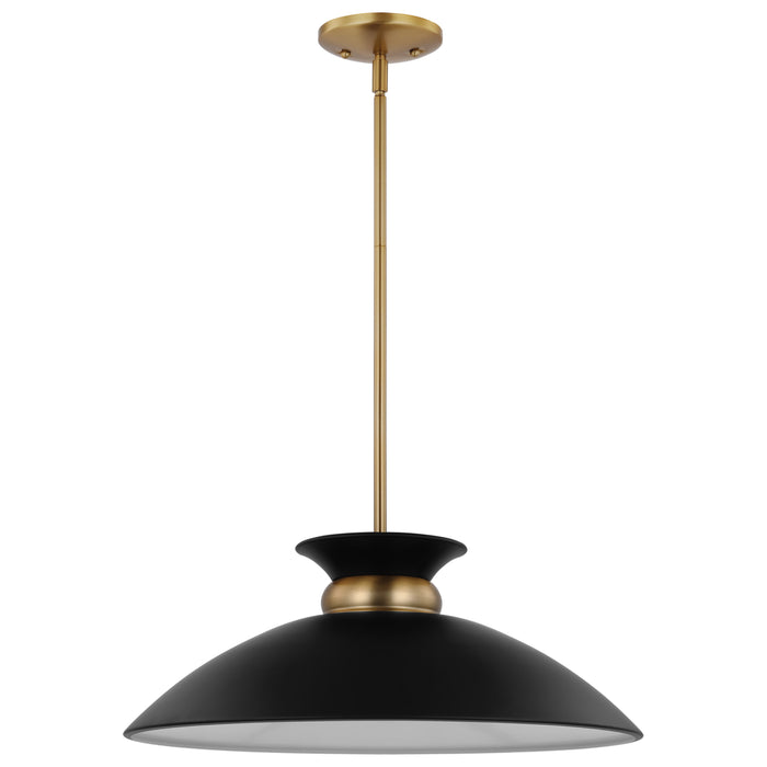 Perkins One Light Pendant in Matte Black / Burnished Brass