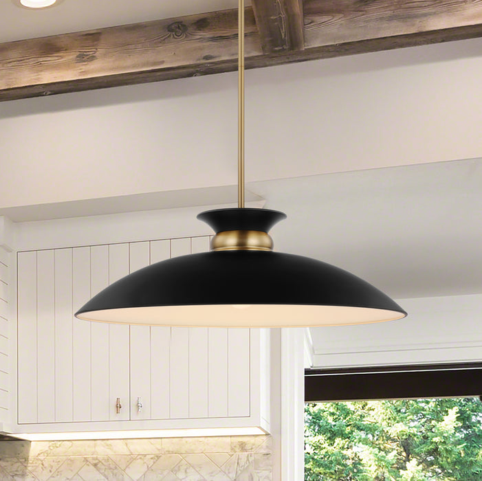 Perkins One Light Pendant in Matte Black / Burnished Brass