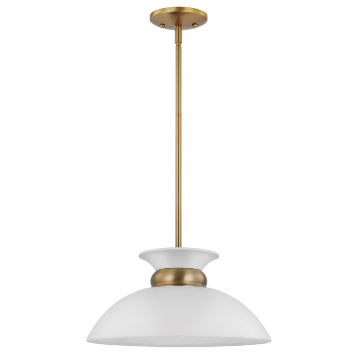 Perkins One Light Pendant in Matte White / Burnished Brass