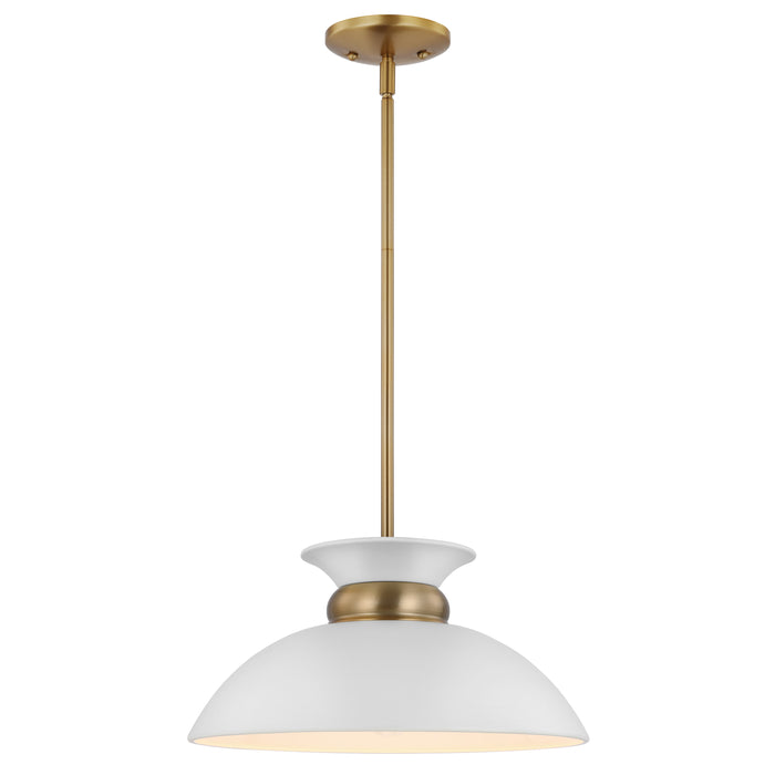 Perkins One Light Pendant in Matte White / Burnished Brass