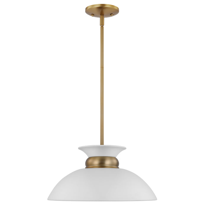 Perkins One Light Pendant in Matte White / Burnished Brass