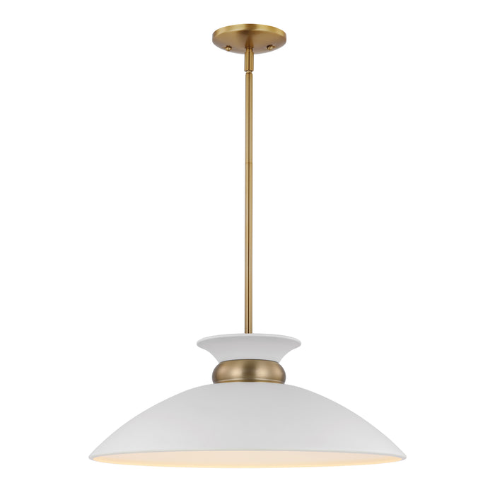 Perkins One Light Pendant in Matte White / Burnished Brass