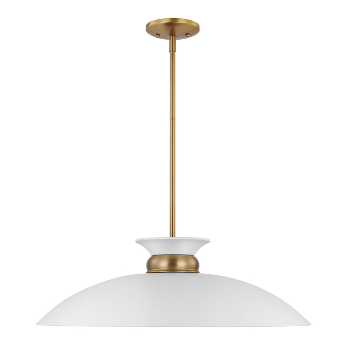 Perkins One Light Pendant in Matte White / Burnished Brass