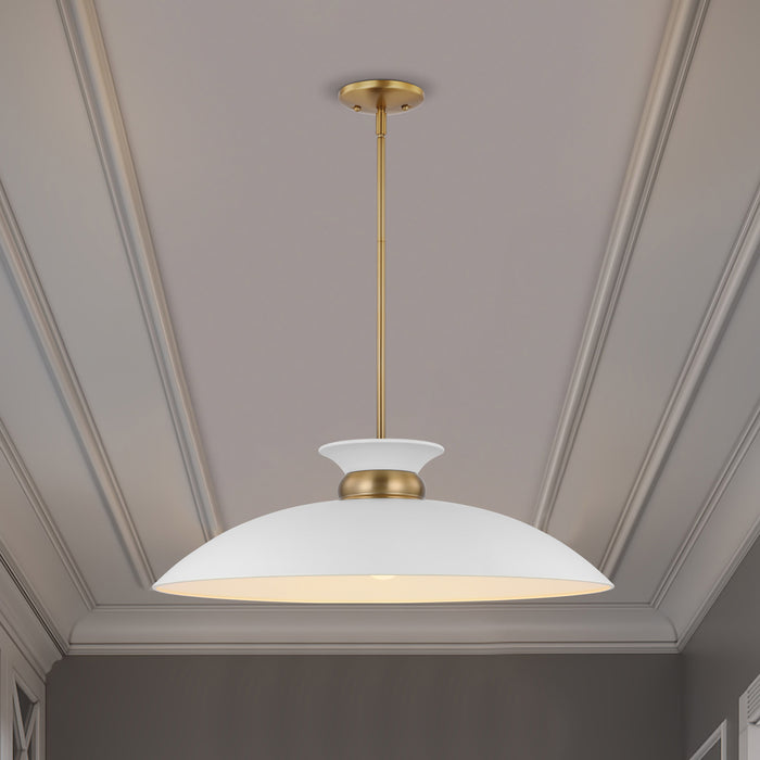 Perkins One Light Pendant in Matte White / Burnished Brass