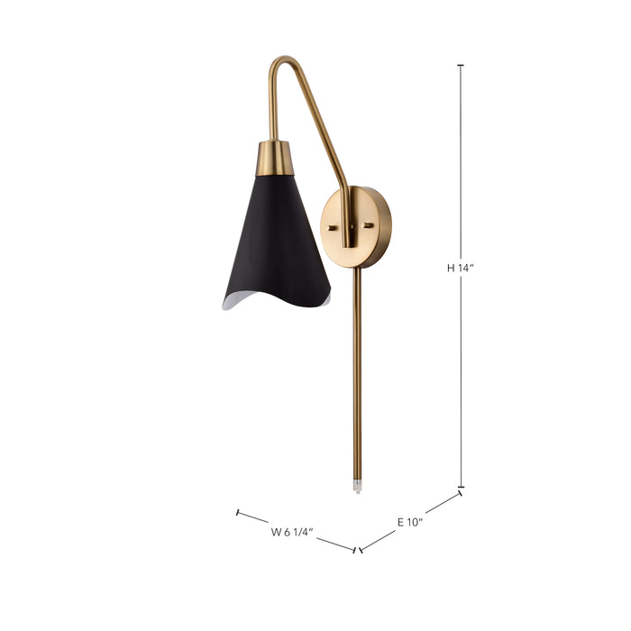 Tango One Light Wall Sconce in Matte Black / Burnished Brass