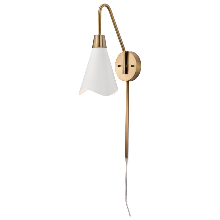 Tango One Light Wall Sconce in Matte White / Burnished Brass