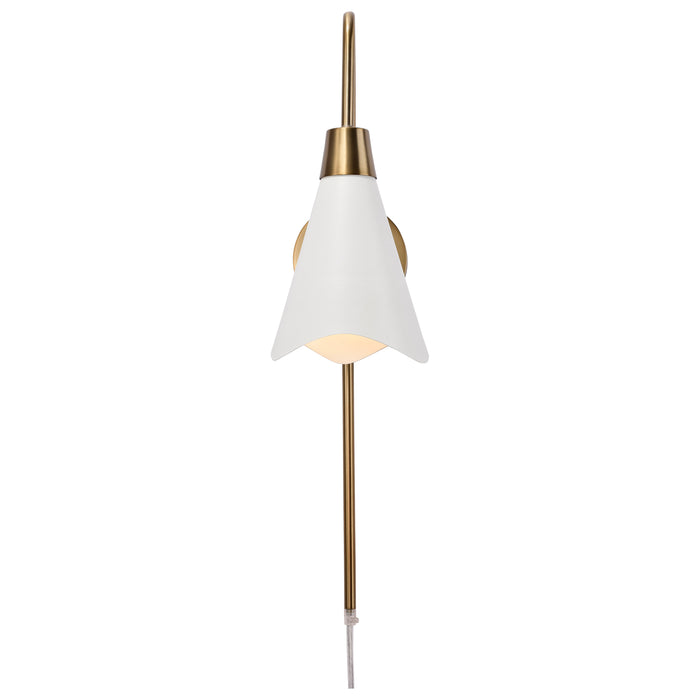 Tango One Light Wall Sconce in Matte White / Burnished Brass