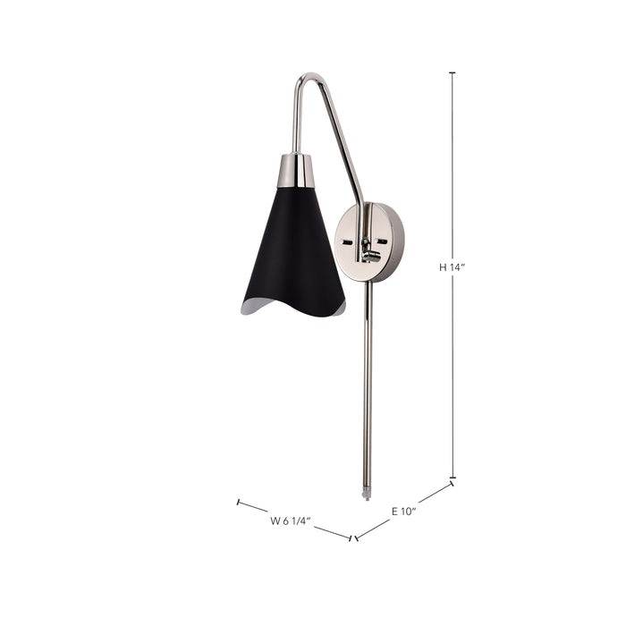 Tango One Light Wall Sconce in Matte Black / Polished Nickel