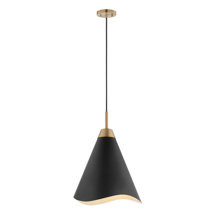 Tango One Light Pendant in Matte Black / Burnished Brass