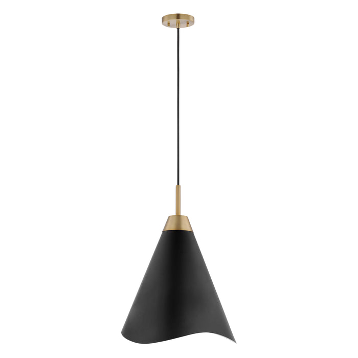 Tango One Light Pendant in Matte Black / Burnished Brass