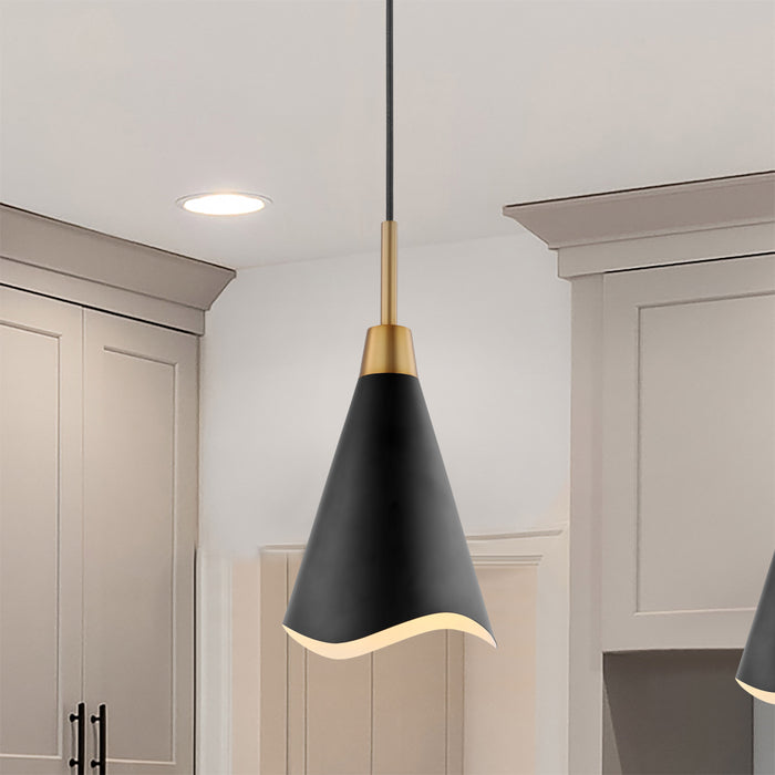 Tango One Light Pendant in Matte Black / Burnished Brass