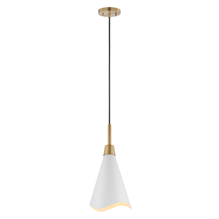 Tango One Light Pendant in Matte White / Burnished Brass