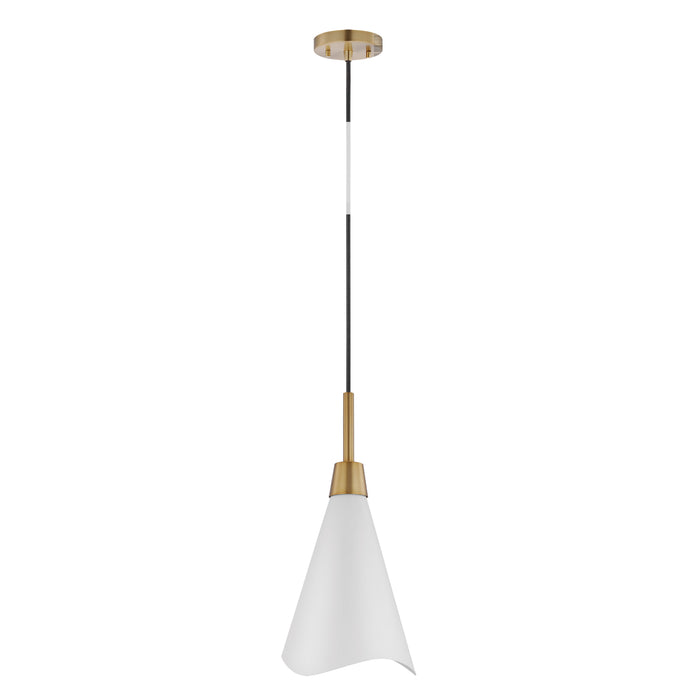 Tango One Light Pendant in Matte White / Burnished Brass