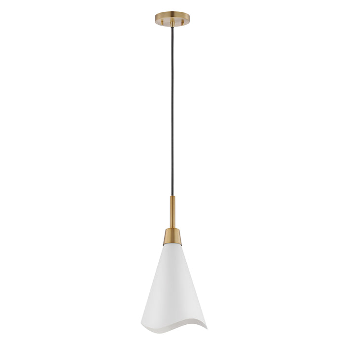 Tango One Light Pendant in Matte White / Burnished Brass