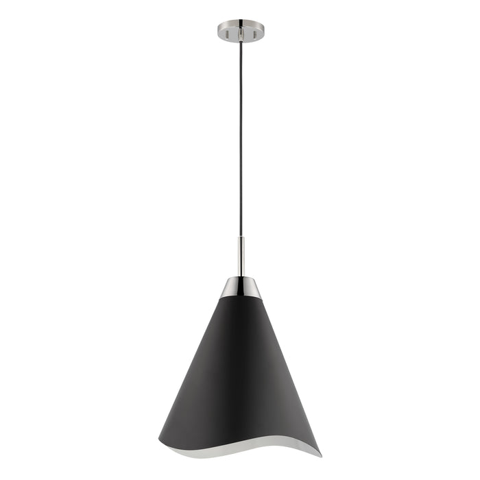 Tango One Light Pendant in Matte Black / Polished Nickel