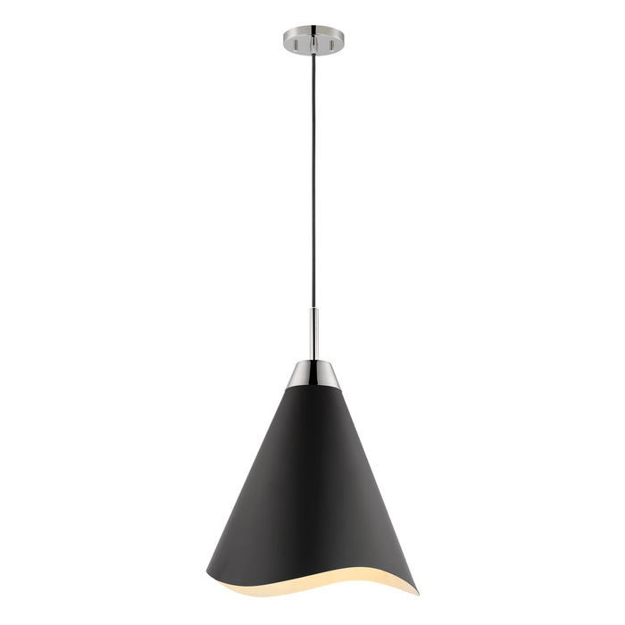 Tango One Light Pendant in Matte Black / Polished Nickel